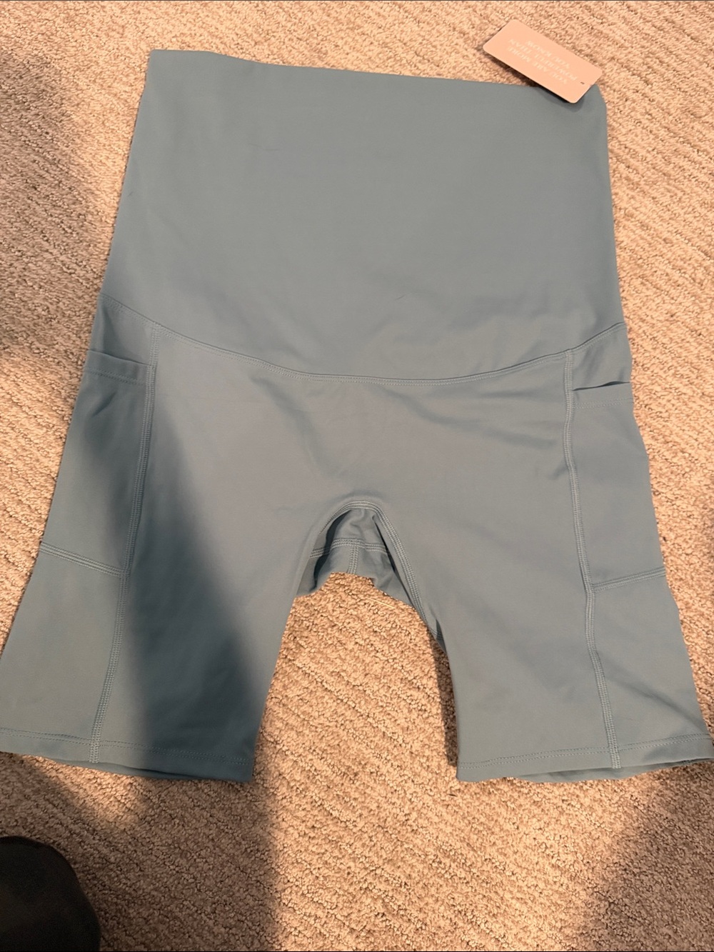 High-Waist Maternity Performance Bike Shorts in Dusty Blue